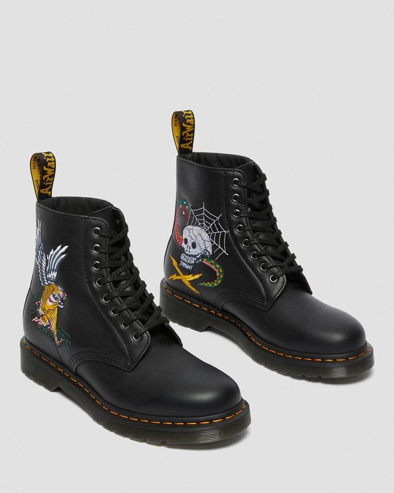 Men's Dr Martens 1460 Souvenir Embroidered Leather Ankle Boots Black | AU 415FDN